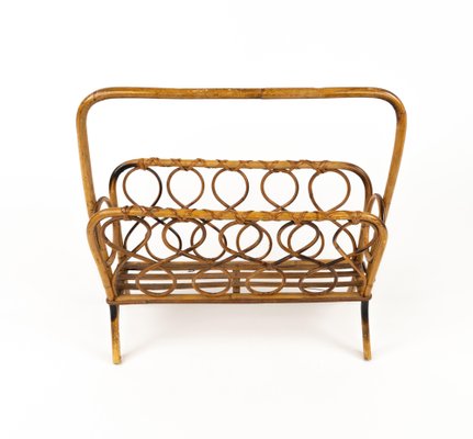 Mid-Century Rattan and Bamboo Magazine Rack, Italy, 1960s-LYQ-1796887