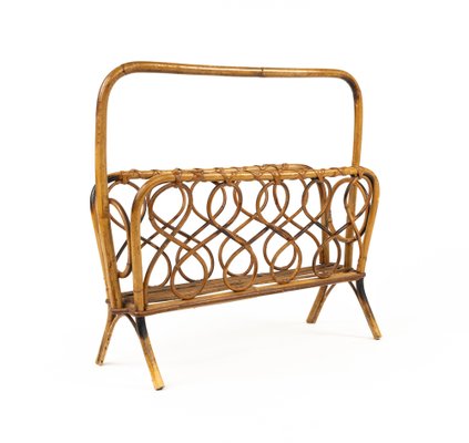 Mid-Century Rattan and Bamboo Magazine Rack, Italy, 1960s-LYQ-1796887