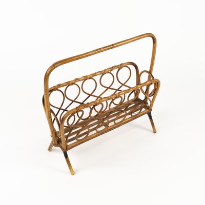 Mid-Century Rattan and Bamboo Magazine Rack, Italy, 1960s-LYQ-1796887