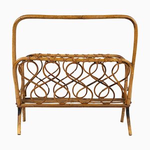 Mid-Century Rattan and Bamboo Magazine Rack, Italy, 1960s-LYQ-1796887