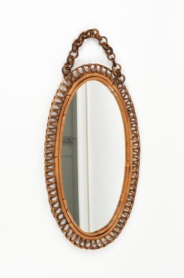 Mid-Century Rattan and Bamboo Oval Wall Mirror with Chain by Franco Albini, 1960s-LYQ-1768112