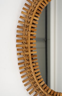 Mid-Century Rattan and Bamboo Oval Wall Mirror with Chain, Italy, 1960s-LYQ-1808344