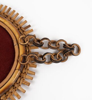 Mid-Century Rattan and Bamboo Oval Wall Mirror with Chain, Italy, 1960s-LYQ-1808344