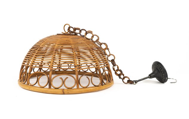 Mid-Century Rattan and Bamboo Pendant, Italy, 1960s-LYQ-1796150