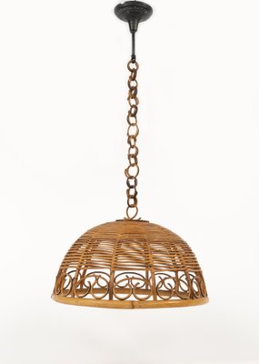 Mid-Century Rattan and Bamboo Pendant, Italy, 1960s-LYQ-1796150