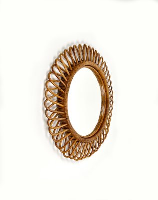 Mid-Century Rattan and Bamboo Round Wall Mirror, Italy, 1960s-LYQ-1433320