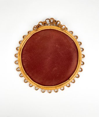 Mid-Century Rattan and Bamboo Round Wall Mirror, Italy, 1960s-LYQ-1314402