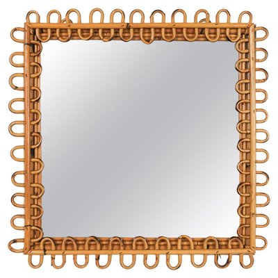 Mid-Century Rattan and Bamboo Squared Wall Mirror, Italy, 1960s-LYQ-1767274