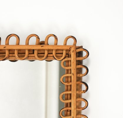 Mid-Century Rattan and Bamboo Squared Wall Mirror, Italy, 1960s-LYQ-1767274