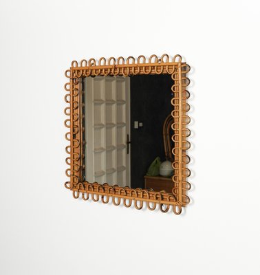 Mid-Century Rattan and Bamboo Squared Wall Mirror, Italy, 1960s-LYQ-1767274