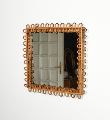 Mid-Century Rattan and Bamboo Squared Wall Mirror, Italy, 1960s-LYQ-1767274