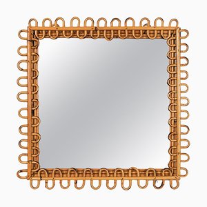 Mid-Century Rattan and Bamboo Squared Wall Mirror, Italy, 1960s-LYQ-1767274