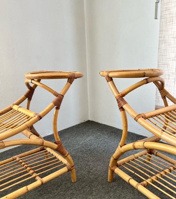 Mid-Century Rattan and Wicker Benches with Side Trays, Set of 2-GTS-1362002