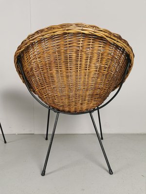 Mid-Century Rattan Armchair and Pouf, Set of 2-PRS-915100