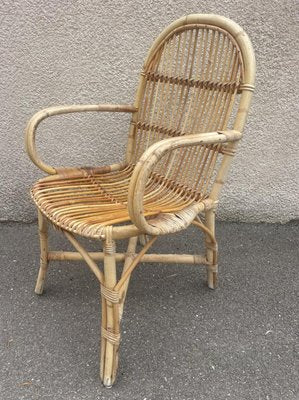 Mid-Century Rattan Armchairs, 1950s, Set of 4-SDV-1330596