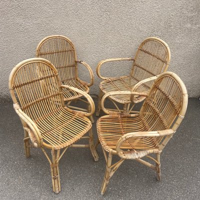 Mid-Century Rattan Armchairs, 1950s, Set of 4-SDV-1330596