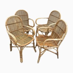 Mid-Century Rattan Armchairs, 1950s, Set of 4-SDV-1330596