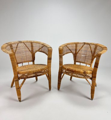 Mid-Century Rattan Easy Chairs, 1960s, Set of 2-RMX-1447656