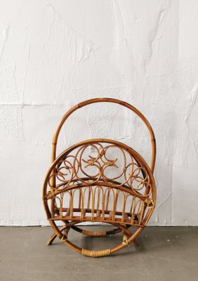 Mid-Century Rattan Magazine Rack, 1960s-FW-692079