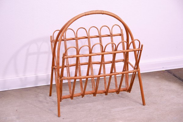 Mid-Century Rattan Magazine Rack by Jan Kalous for Úluv, Czechoslovakia, 1960s-HXT-1776888