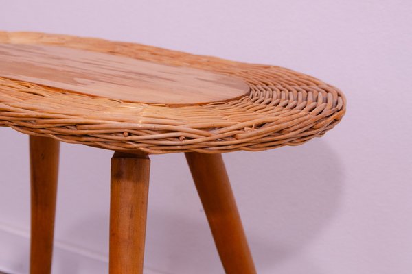 Mid-Century Rattan Stool by Jan Kalous for Úluv, Former Czechoslovakia, 1960s-HXT-1776957