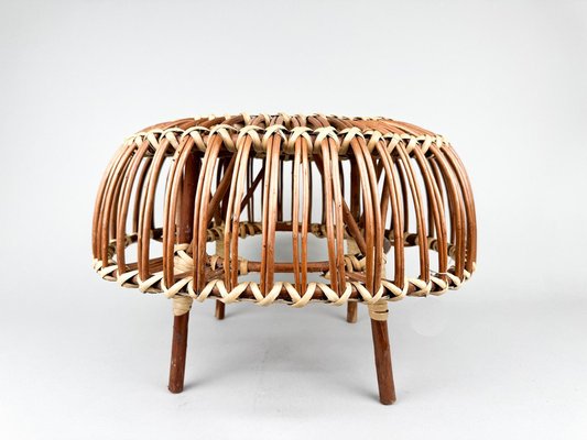 Mid-Century Rattan Stool in style of Franco Albini, 1970s-TZ-2018654