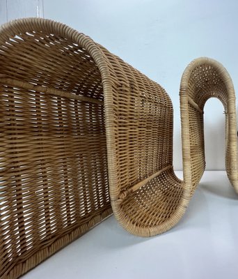 Mid-Century Rattan Wall Mounted Magazine Holder, Italy, 1970s-WZZ-1369313