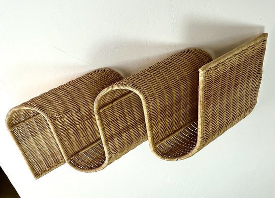 Mid-Century Rattan Wall Mounted Magazine Holder, Italy, 1970s-WZZ-1369313