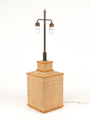 Mid-Century Rattan, Wicker and Brass Table Lamp in the style of Vivai del Sud, Italy, 1960s-LYQ-1787316