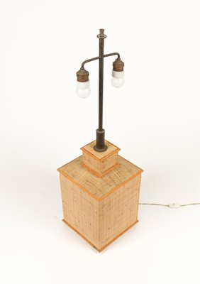 Mid-Century Rattan, Wicker and Brass Table Lamp in the style of Vivai del Sud, Italy, 1960s-LYQ-1787316