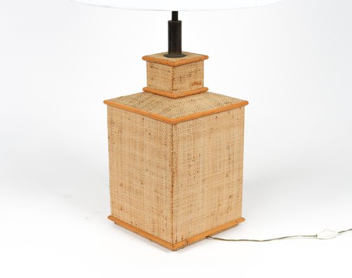 Mid-Century Rattan, Wicker and Brass Table Lamp in the style of Vivai del Sud, Italy, 1960s-LYQ-1787316