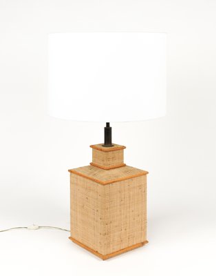 Mid-Century Rattan, Wicker and Brass Table Lamp in the style of Vivai del Sud, Italy, 1960s-LYQ-1787316