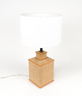 Mid-Century Rattan, Wicker and Brass Table Lamp in the style of Vivai del Sud, Italy, 1960s-LYQ-1787316