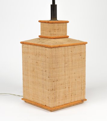 Mid-Century Rattan, Wicker and Brass Table Lamp in the style of Vivai del Sud, Italy, 1960s-LYQ-1787316