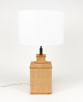 Mid-Century Rattan, Wicker and Brass Table Lamp in the style of Vivai del Sud, Italy, 1960s-LYQ-1787316