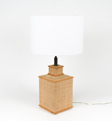 Mid-Century Rattan, Wicker and Brass Table Lamp in the style of Vivai del Sud, Italy, 1960s-LYQ-1787316