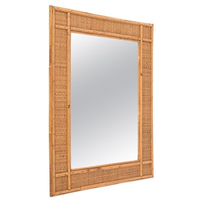 Mid-Century Rectangular Bamboo and Woven Rattan Wicker Mirror, Italy, 1970s-JDR-1792746