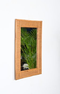 Mid-Century Rectangular Bamboo and Woven Rattan Wicker Mirror, Italy, 1970s-JDR-1792746