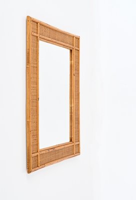 Mid-Century Rectangular Bamboo and Woven Rattan Wicker Mirror, Italy, 1970s-JDR-1792746