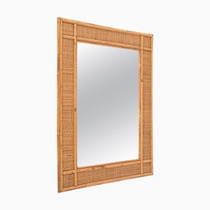 Mid-Century Rectangular Bamboo and Woven Rattan Wicker Mirror, Italy, 1970s-JDR-1792746