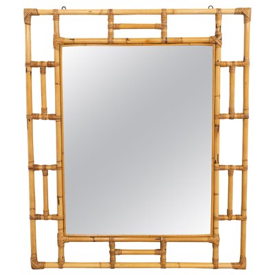 Mid-Century Rectangular Rattan and Bamboo Mirror in the style of Vivai Del Sud, Italy, 1970s-LYQ-2034367