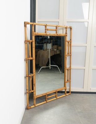 Mid-Century Rectangular Rattan and Bamboo Mirror in the style of Vivai Del Sud, Italy, 1970s-LYQ-2034367