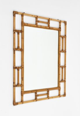 Mid-Century Rectangular Rattan and Bamboo Mirror in the style of Vivai Del Sud, Italy, 1970s-LYQ-2034367