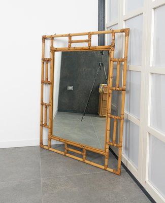 Mid-Century Rectangular Rattan and Bamboo Mirror in the style of Vivai Del Sud, Italy, 1970s-LYQ-2034367