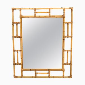 Mid-Century Rectangular Rattan and Bamboo Mirror in the style of Vivai Del Sud, Italy, 1970s-LYQ-2034367