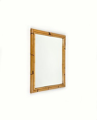 Mid-Century Rectangular Wall Mirror Double Bamboo Frame, Italy, 1970s-LYQ-1437360