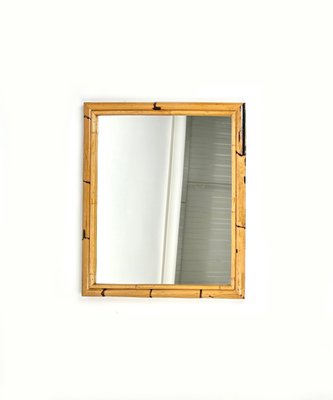 Mid-Century Rectangular Wall Mirror Double Bamboo Frame, Italy, 1970s-LYQ-1437360