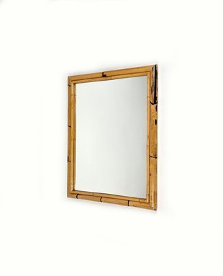 Mid-Century Rectangular Wall Mirror Double Bamboo Frame, Italy, 1970s-LYQ-1437360