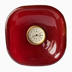 Mid-Century Red and Gold Murano Art Glass Clock by Flavio Poli for Seguso Vetri d'Arte, 1940s-ECV-653782