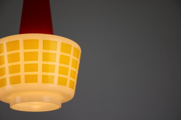 Mid-Century Red and Yellow Glass Pendant Lamp-HGJ-738978